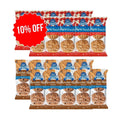 An assortment of GF Oats biscuits in twin packs, with options for Chocolate Chip and Anzac flavors. The image shows multiple packs with a promotional tag indicating 10% off