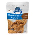Packaging of GF Oats Chocolate Chip Biscuits showing the biscuits and branding details.