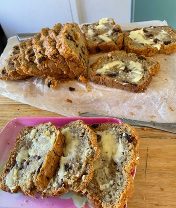 Oat bread with sultanas and shredded coconut