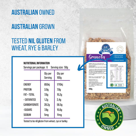 GF Oats Graols Honey Cinnamon Nutrition label