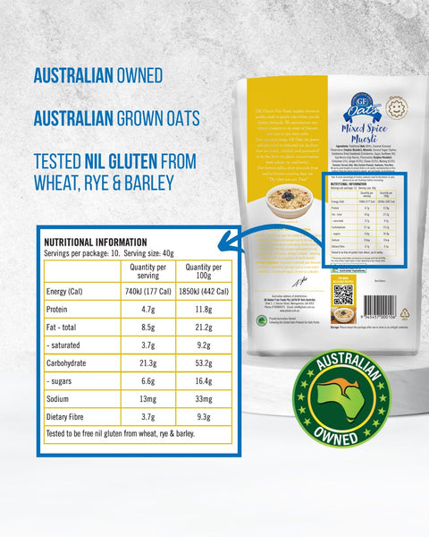 GF Oats Mixed Spice Muesli Nutrition Label