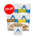 4 packs of GF Oats Muesli Flavours with a bircher jar