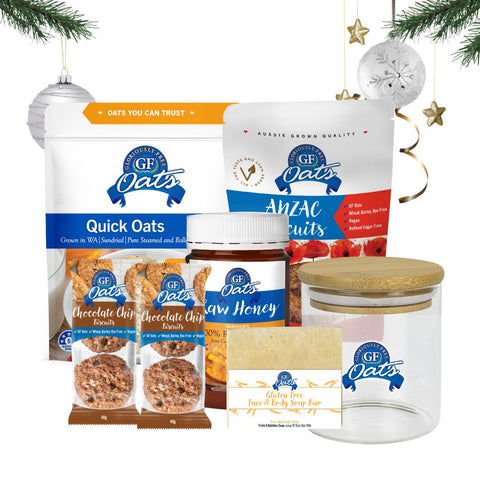 Ultimate Oaty bundle with GF Quick Oats, Biscuits, honey and oat soap - christmas theme