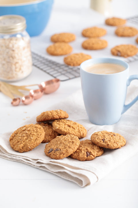 Chocolate Chip & Anzac Biscuits on a plate